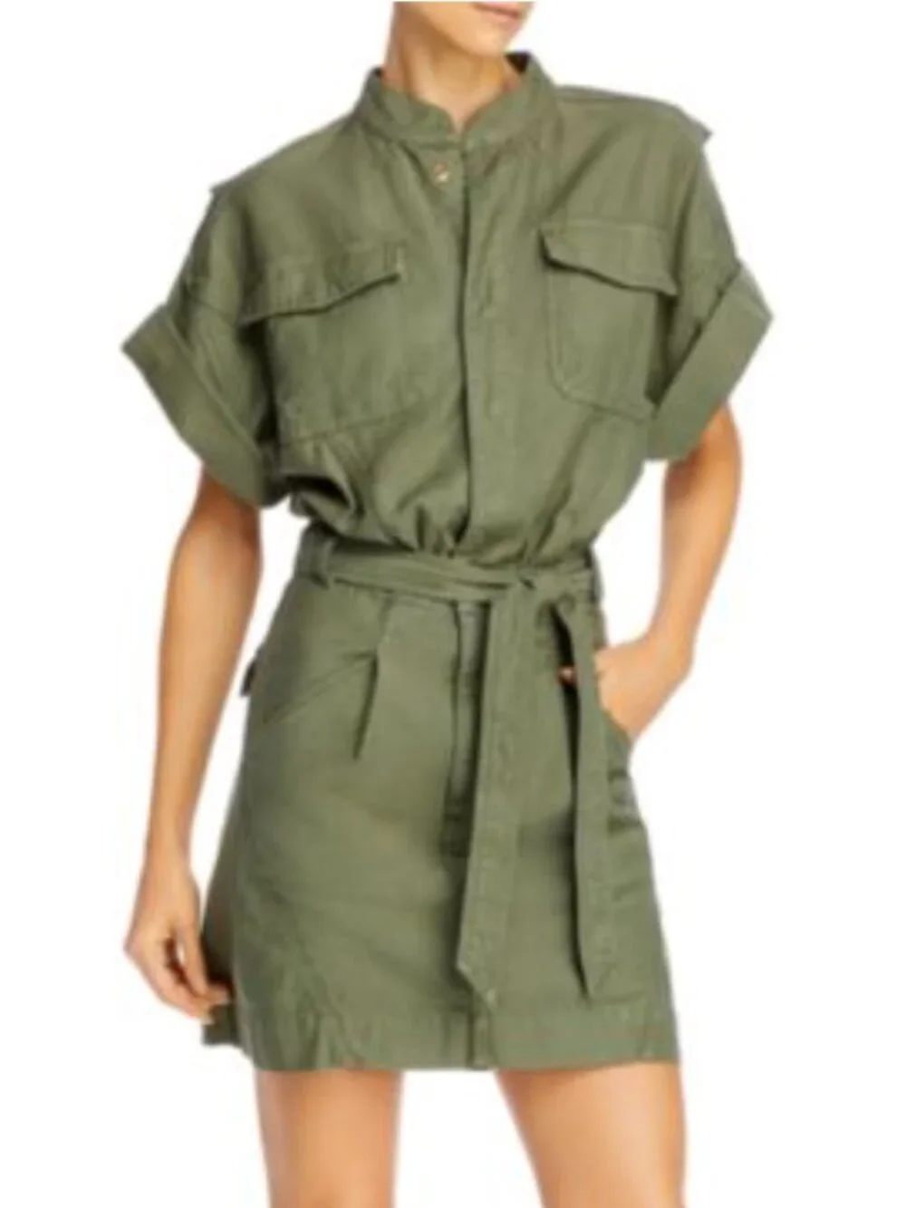 FRAME Twisted Utility Shirt Dress sage green Sz XL - Picture 5 of 10